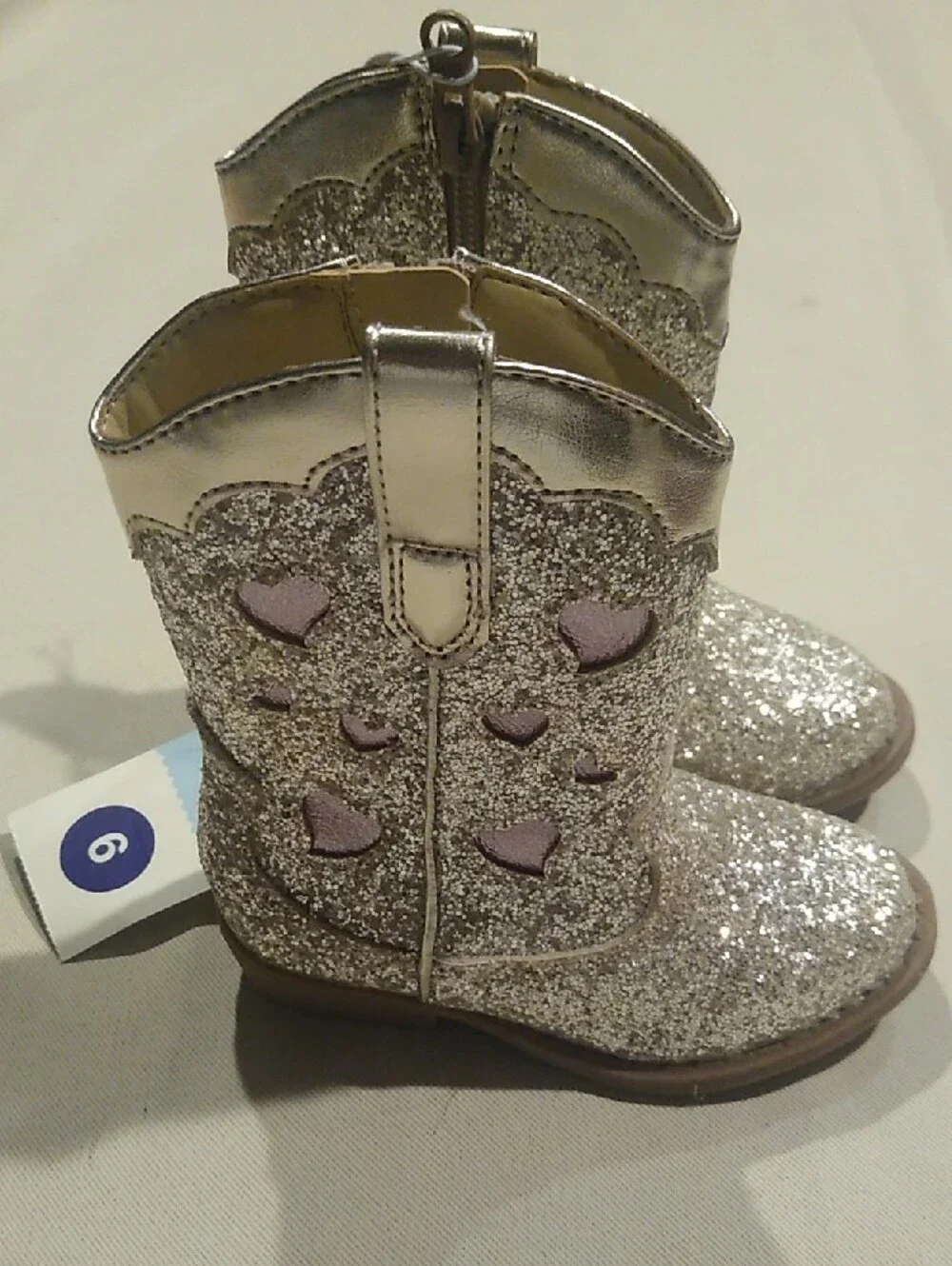 New Cat&Jack Toddler Kids Glitter Heart Cowboy Boots - Pink/Gold Size 6.